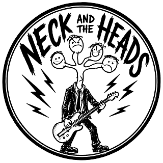 Neck and the Heads logo, a suited figure playing guitar with a many-headed neck, ringed by lightning